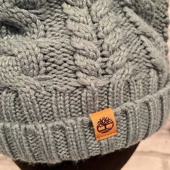 Timberland knit beanie hat winter cap sage green black faux fur lining warm ski - Picture 4 of 7